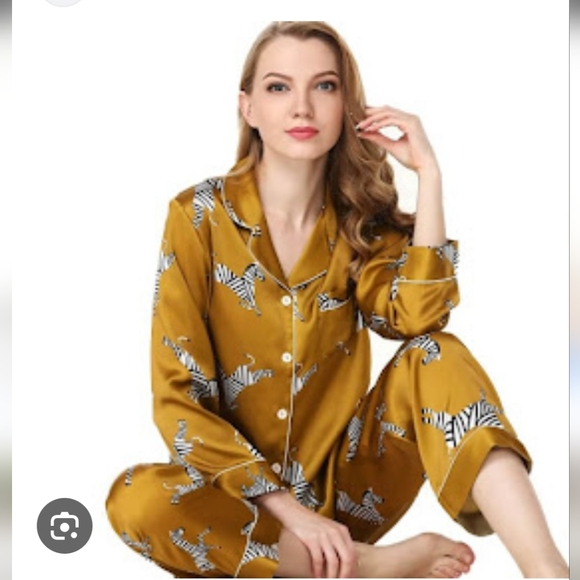 Women's Gold Zebra Print Pajama Set - Picture 1 of 5